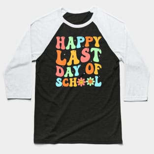 Happy Last Day Of School Hello Summer Teacher Student Groovy Baseball T-Shirt